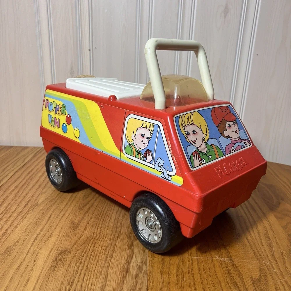 Vintage Playskool Pop N Ride Van 1970s Red Push Ride On Popper Toy